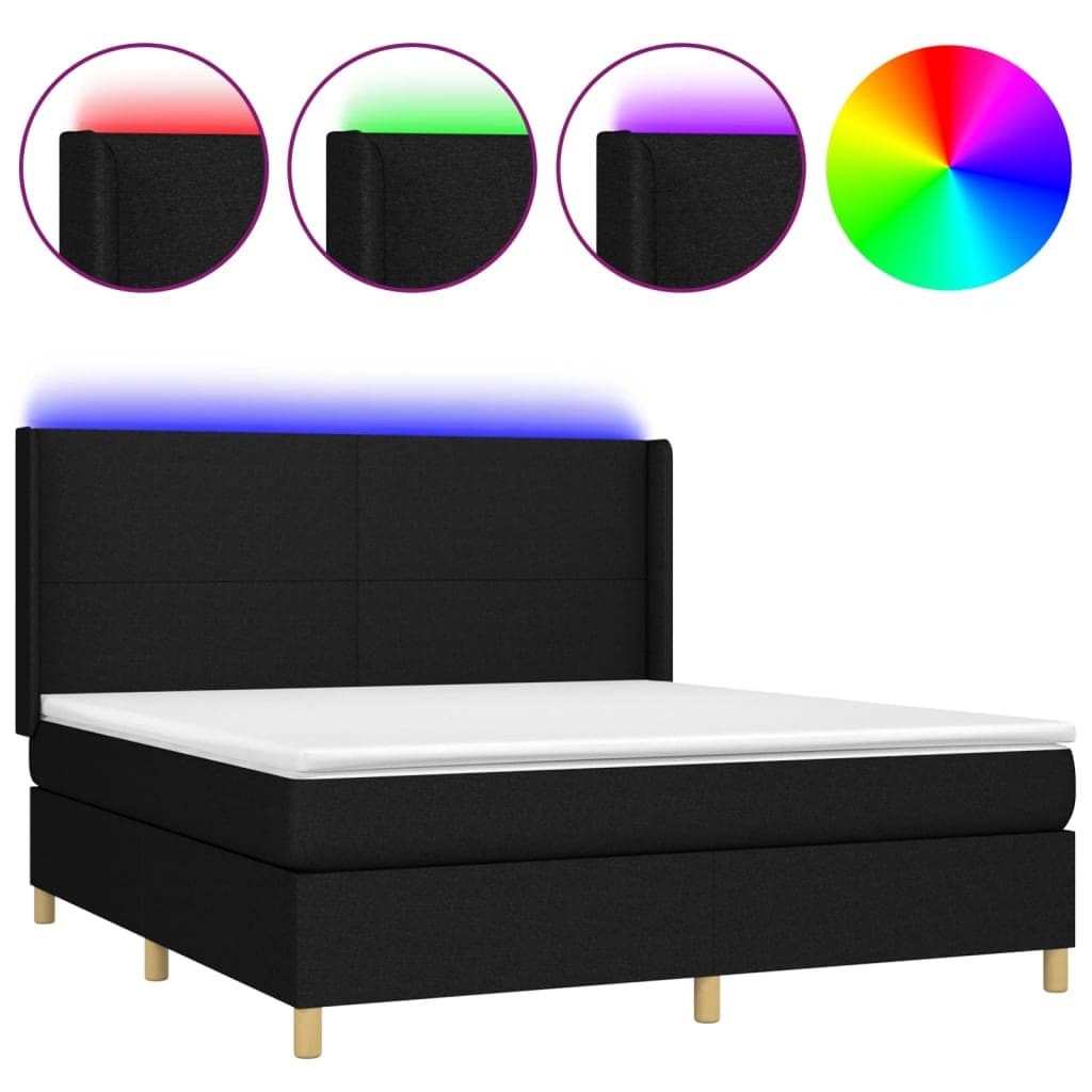 vidaXL Cama Box Spring com Colchão e LED 180x200 cm Tecido Preto - 1143449289