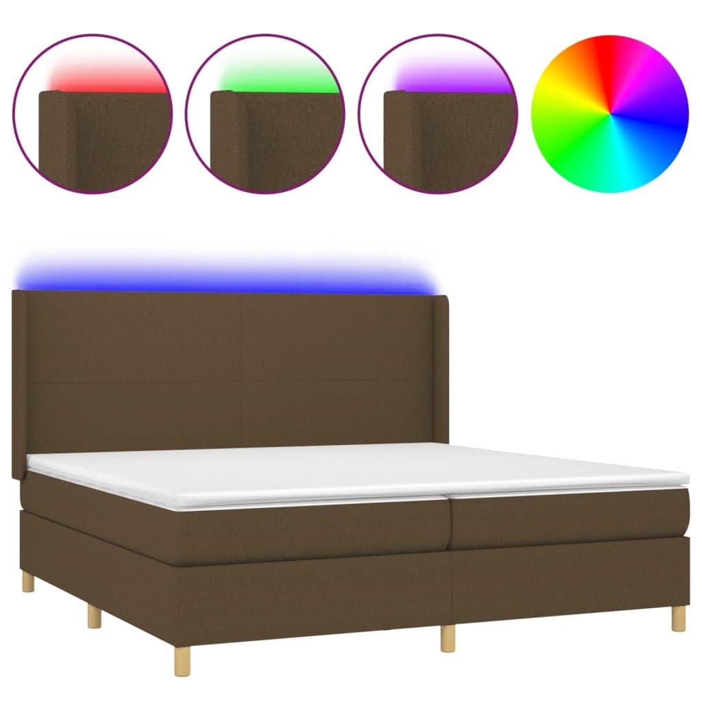 vidaXL Cama box spring c/ colchão/LED 200x200cm tecido castanho-escuro