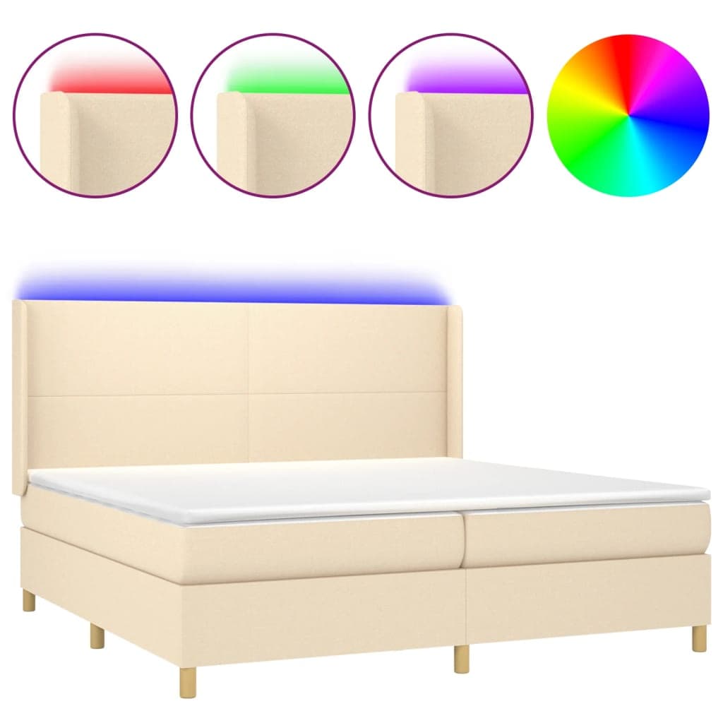 vidaXL Cama box spring c/ colchão e LED 200x200 cm tecido cor creme