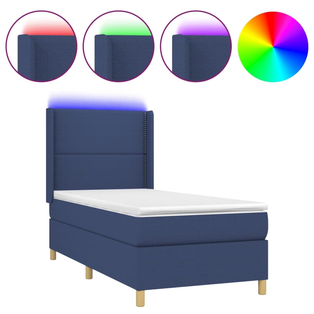 vidaXL Cama box spring c/ colchão e LED 90x190 cm tecido azul