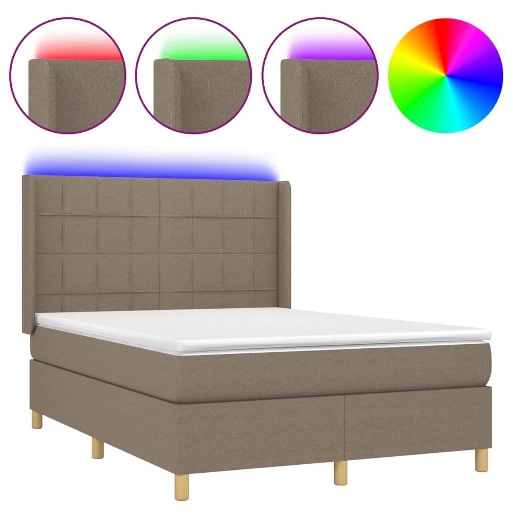 vidaXL Cama box spring colchão/LED 140x190cm tecido cinza-acastanhado
