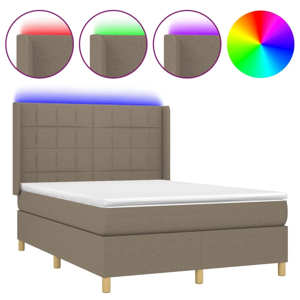 vidaXL Cama Box Spring Colchão/led 140x200 cm Tecido Cinza-acastanhado - 2883779622