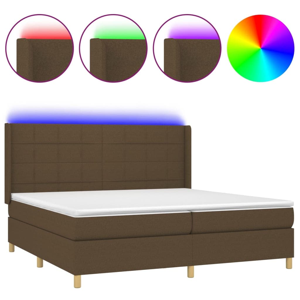 vidaXL Cama box spring c/ colchão/LED 200x200cm tecido castanho-escuro