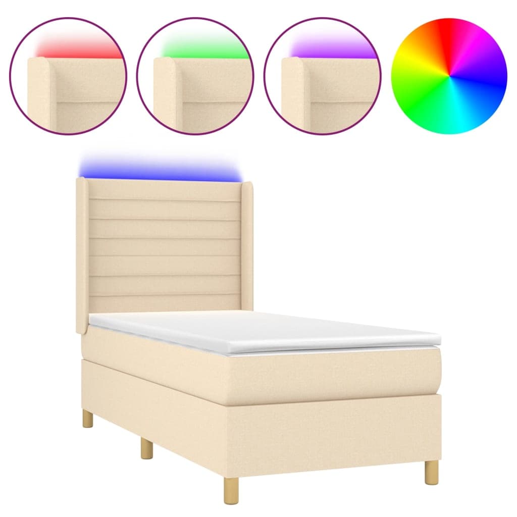 vidaXL Cama Box Spring com Colchão e LED 80x200 cm Tecido Cor Creme - 193518039