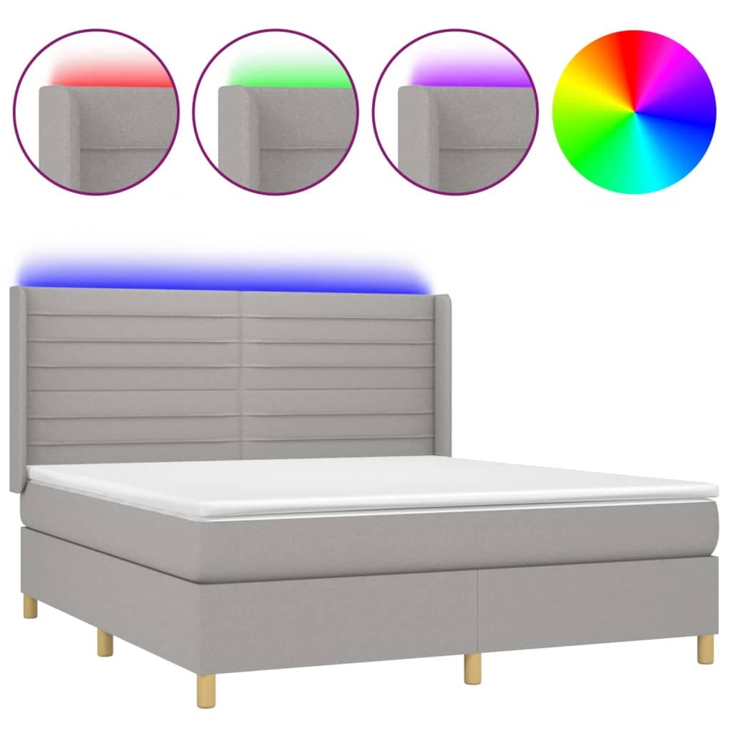 vidaXL Cama box spring c/ colchão e LED 160x200 cm tecido cinza-claro