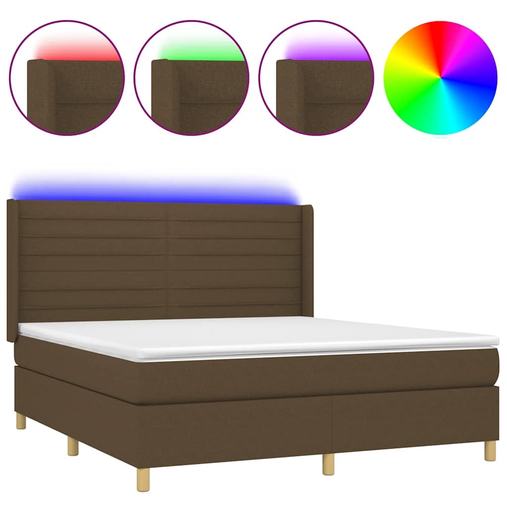 vidaXL Cama Box Spring com Colchão/led 180x200cm Tecido Castanho-escuro - 3017547645