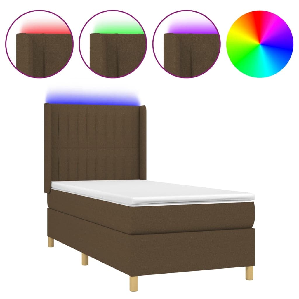 vidaXL Cama box spring c/ colchão/LED 80x200cm tecido castanho-escuro