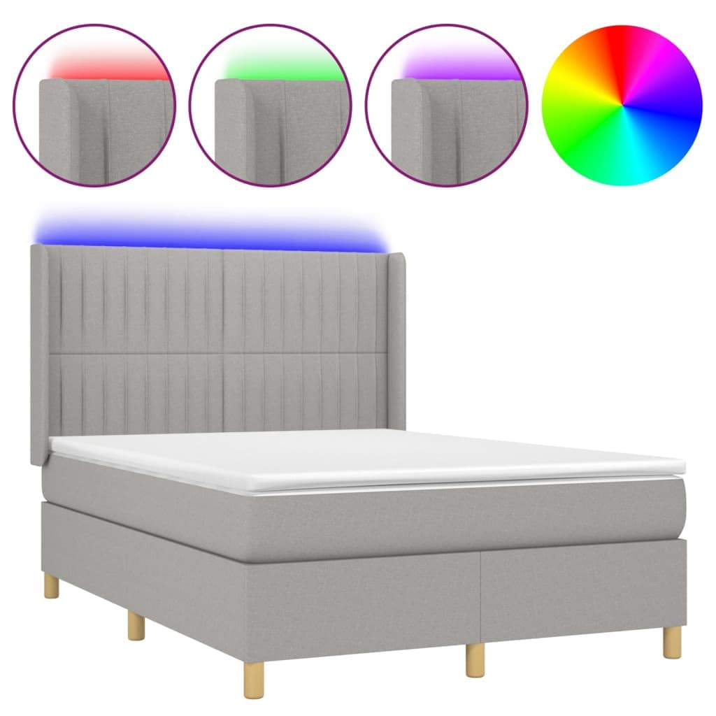 vidaXL Cama box spring c/ colchão e LED 140x200 cm tecido cinza-claro