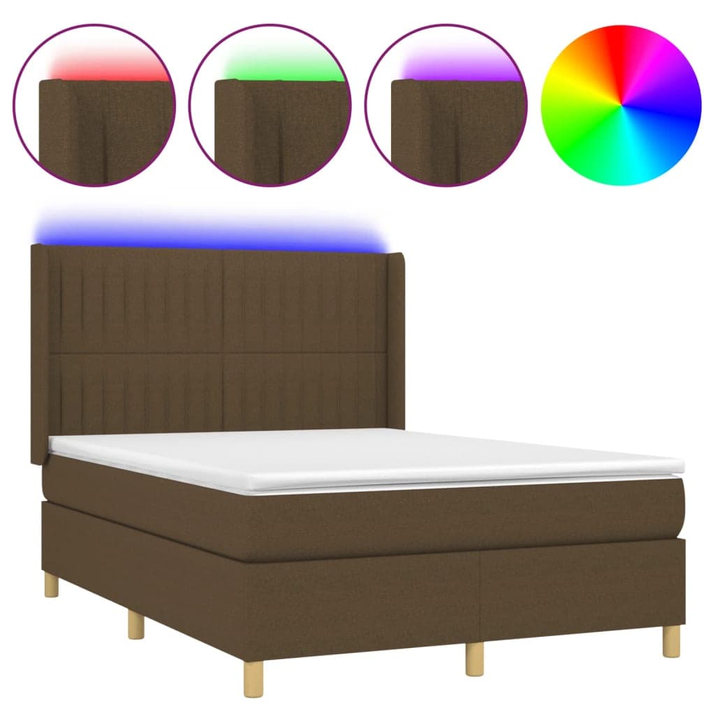 vidaXL Cama Box Spring com Colchão/led 140x200cm Tecido Castanho-escuro - 3338646881