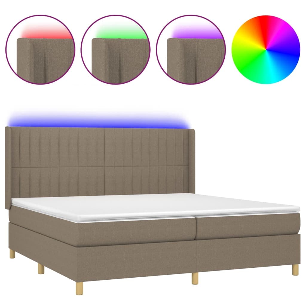 vidaXL Cama box spring colchão/LED 200x200cm tecido cinza-acastanhado