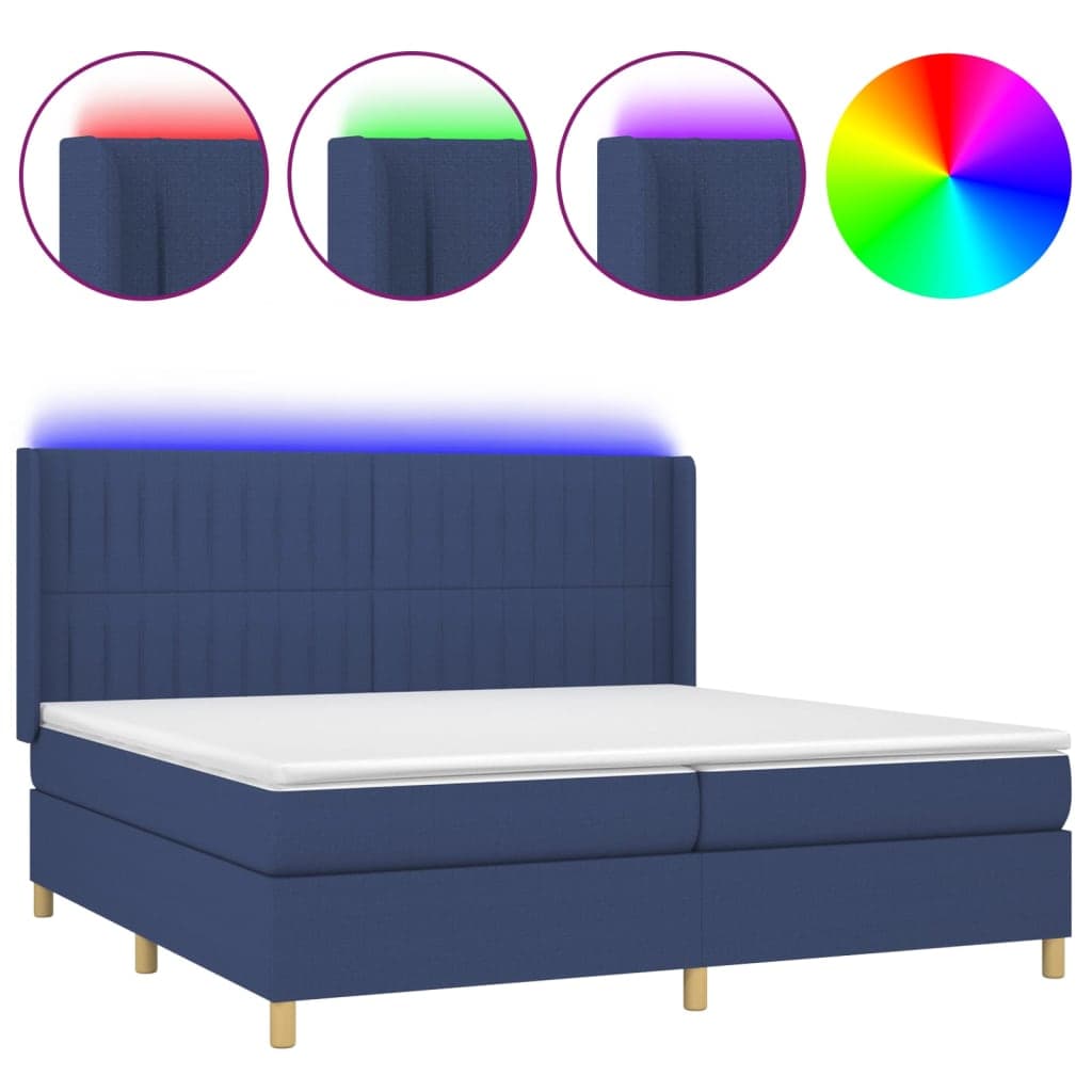 vidaXL Cama box spring c/ colchão e LED 200x200 cm tecido azul