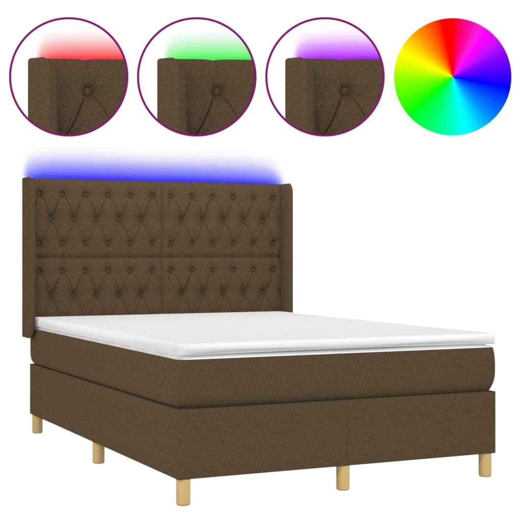 vidaXL Cama Box Spring com Colchão/led 140x190cm Tecido Castanho-escuro - 1413761599