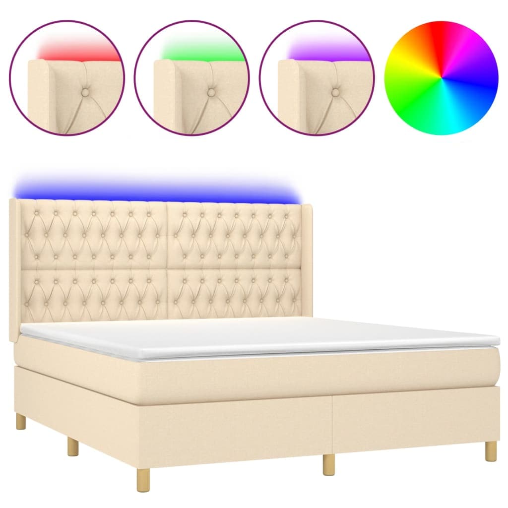 vidaXL Cama box spring c/ colchão e LED 160x200 cm tecido cor creme