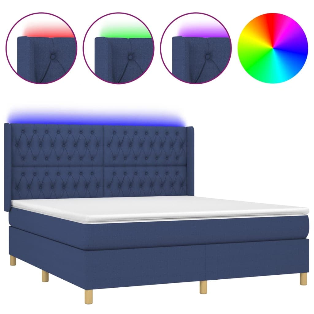 vidaXL Cama box spring c/ colchão e LED 160x200 cm tecido azul