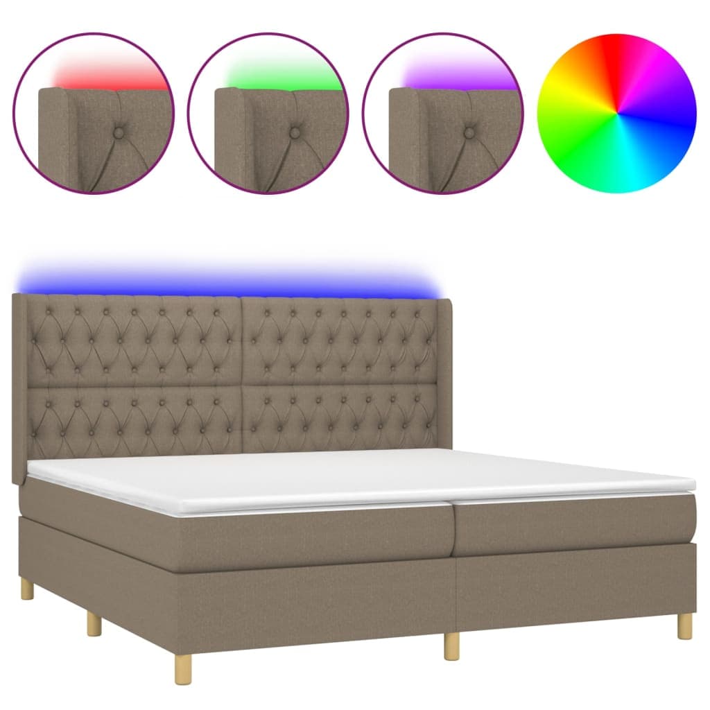 vidaXL Cama box spring colchão/LED 200x200cm tecido cinza-acastanhado