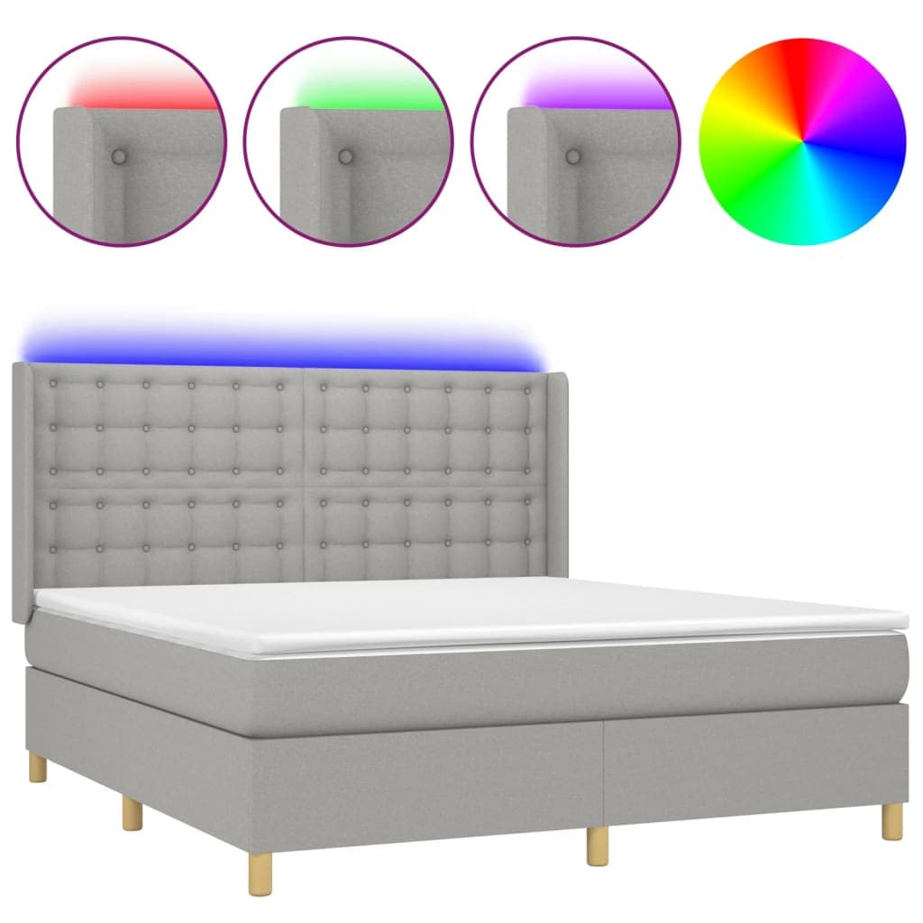 vidaXL Cama Box Spring com Colchão e LED 160x200 cm Tecido Cinza-claro - 3514650756