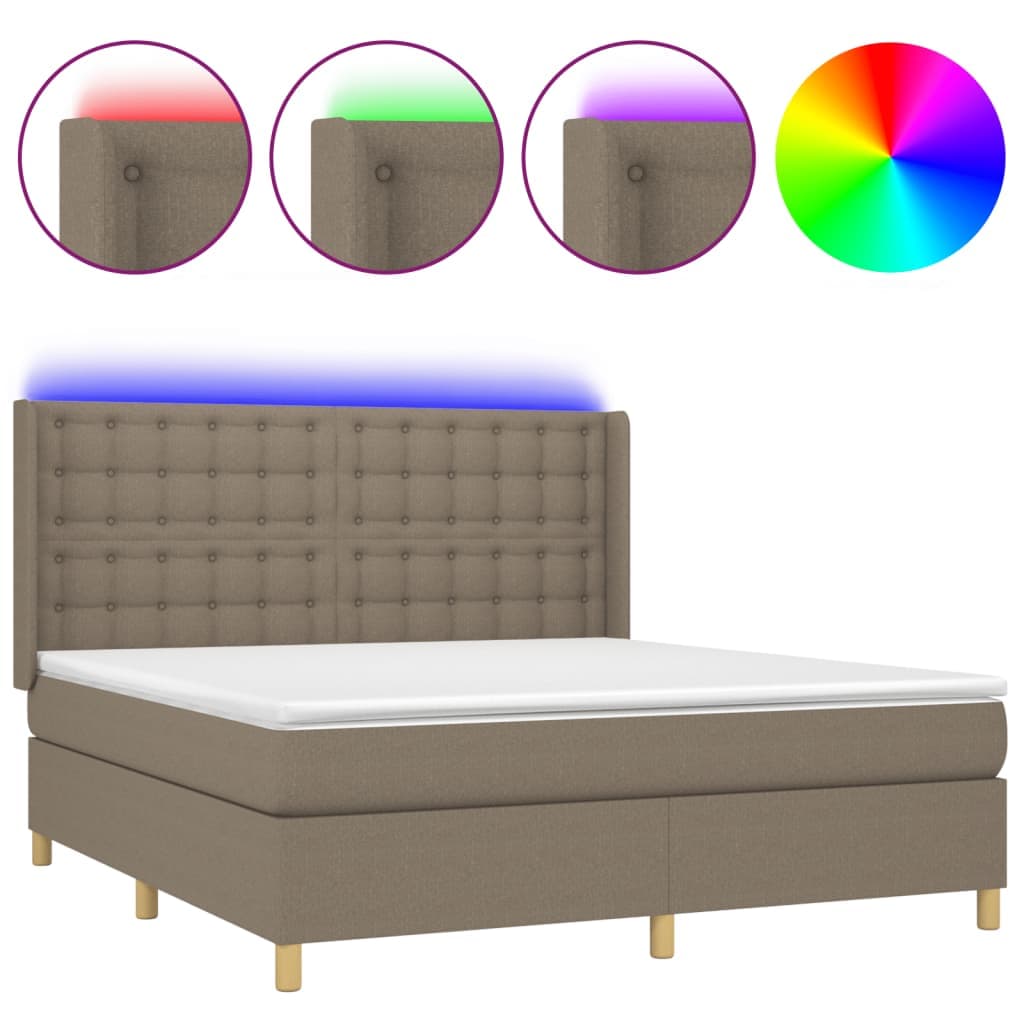 vidaXL Cama Box Spring Colchão/led 180x200cm Tecido Cinza-acastanhado - 644350185