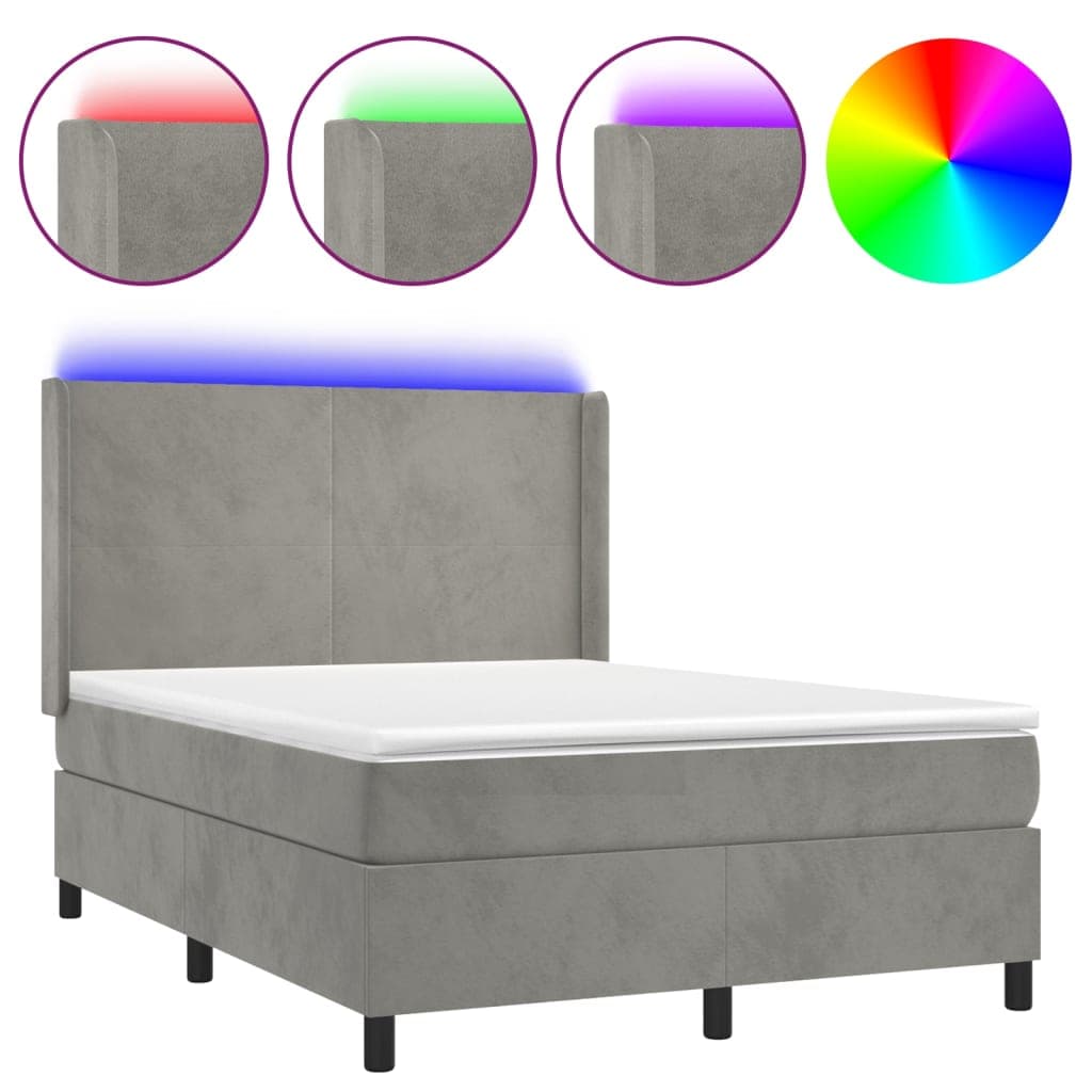 vidaXL Cama Box Spring com Colchão/led 140x190 cm Veludo Cinzento - 4150997982