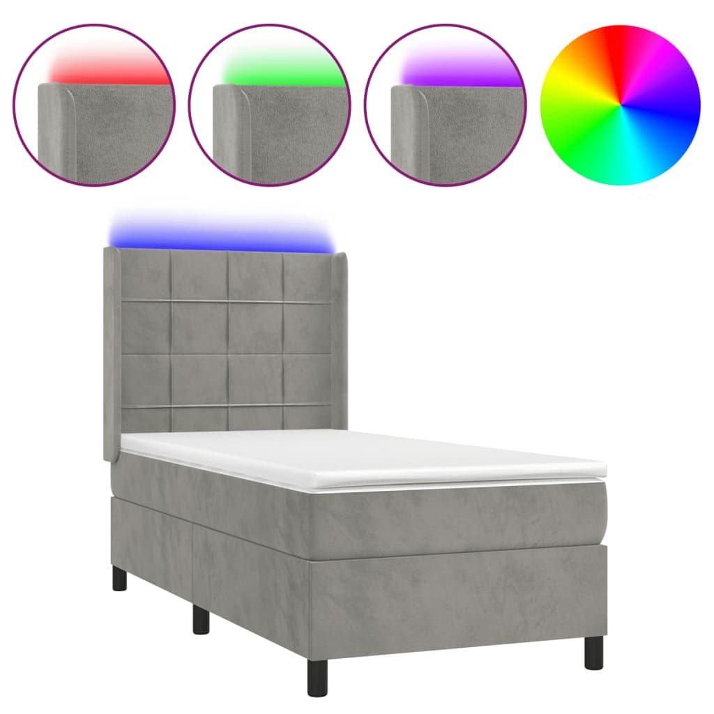 vidaXL Cama Box Spring com Colchão/led 80x200 cm Veludo Cinzento-claro - 4021446824