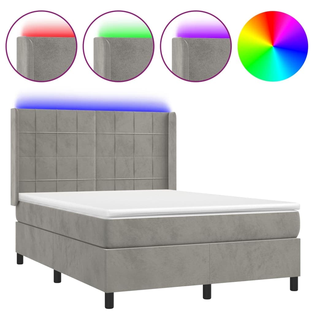 vidaXL Cama Box Spring com Colchão/led 140x190 cm Veludo Cinzento - 2700344943