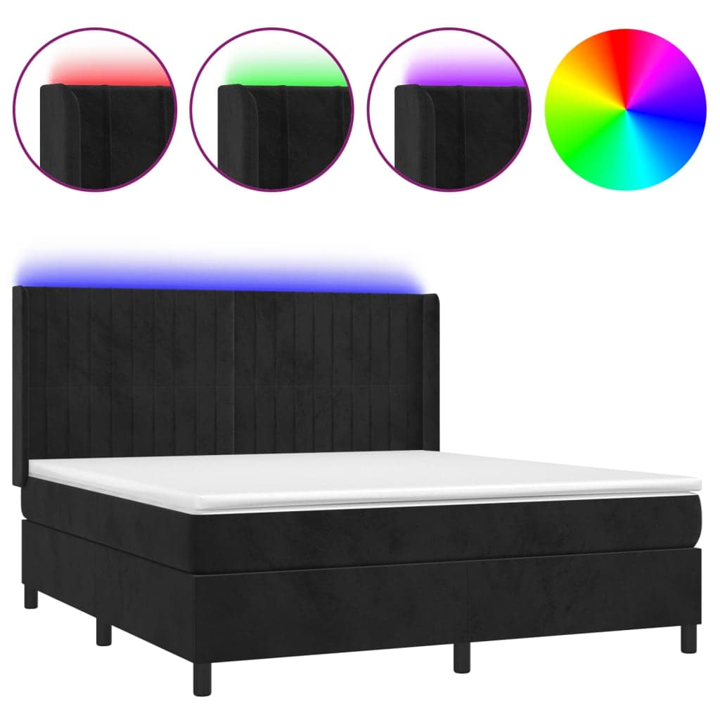 vidaXL Cama box spring c/ colchão/LED 180x200 cm veludo preto