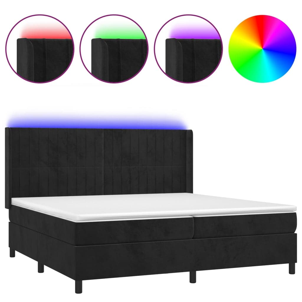 vidaXL Cama box spring c/ colchão/LED 200x200 cm veludo preto