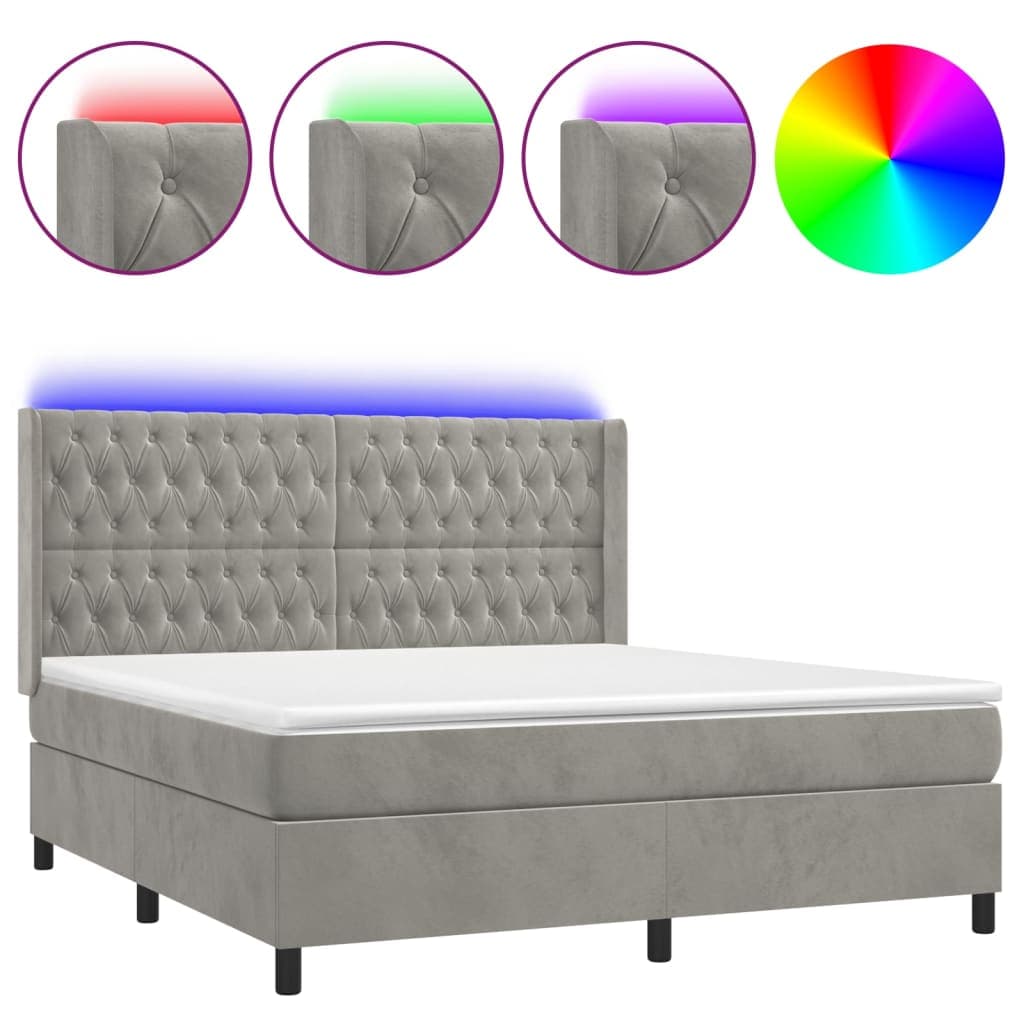 vidaXL Cama Box Spring com Colchão/led 180x200 cm Veludo Cinzento-claro - 1154418438