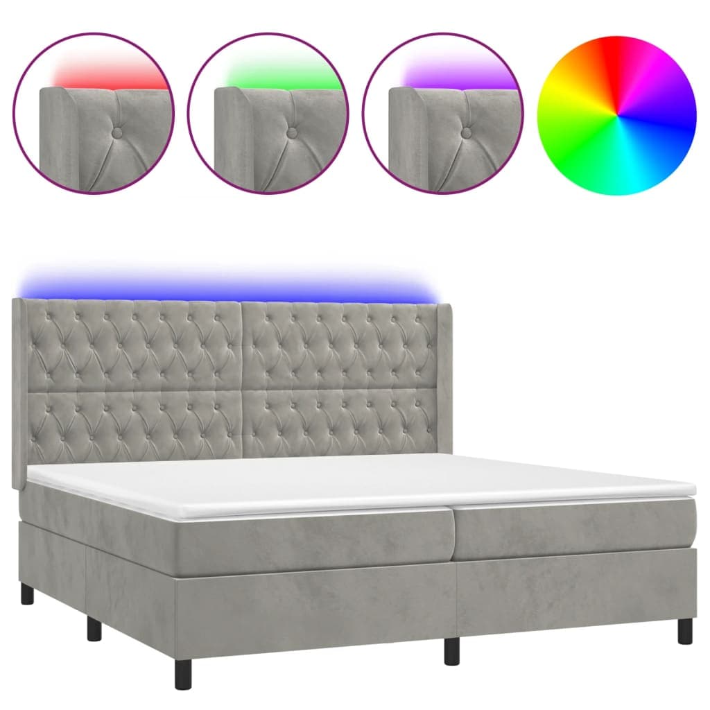 vidaXL Cama Box Spring com Colchão/led 200x200 cm Veludo Cinzento-claro - 1754239196