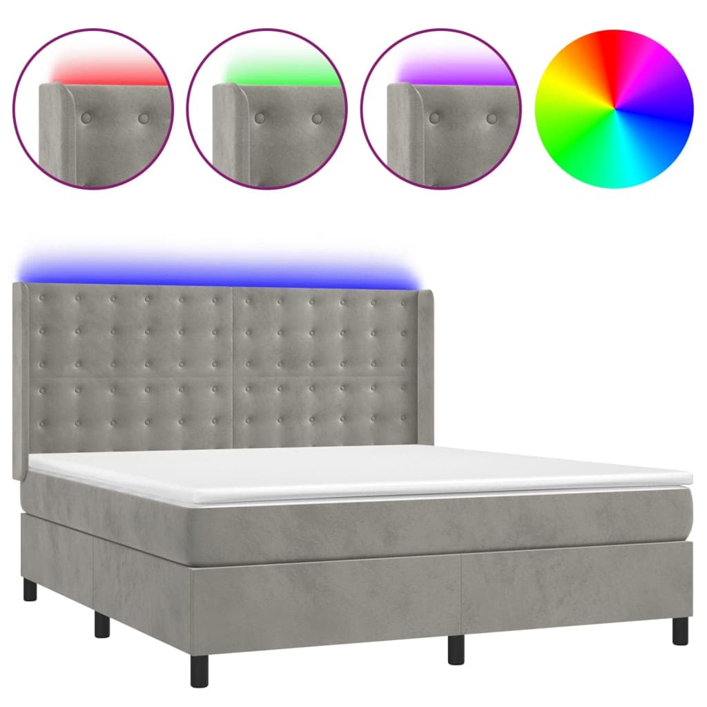 vidaXL Cama Box Spring com Colchão/led 180x200 cm Veludo Cinzento-claro - 738166079