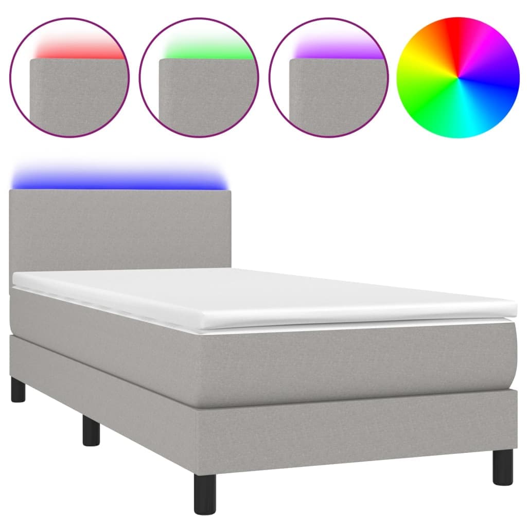 vidaXL Cama box spring c/ colchão e LED 90x190 cm tecido cinza-claro