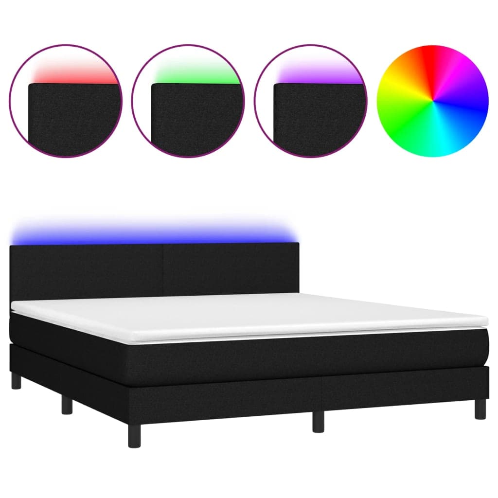 vidaXL Cama Box Spring com Colchão e LED 160x200 cm Tecido Preto - 1397360034