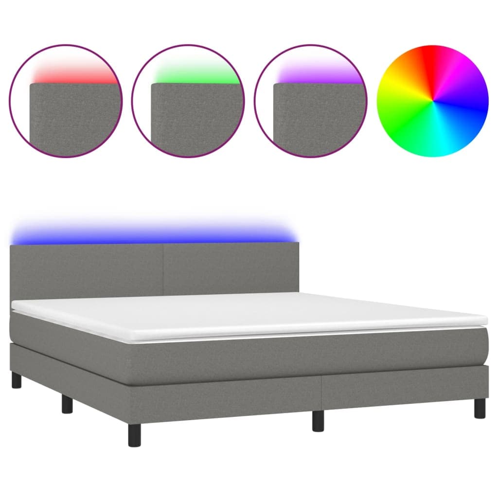vidaXL Cama box spring c/ colchão e LED 180x200 cm tecido cinza-escuro