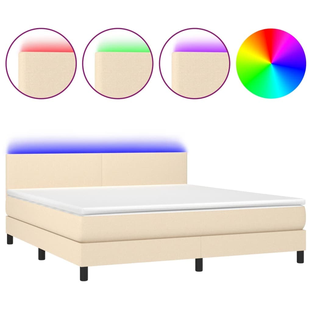 vidaXL Cama box spring c/ colchão e LED 180x200 cm tecido cor creme