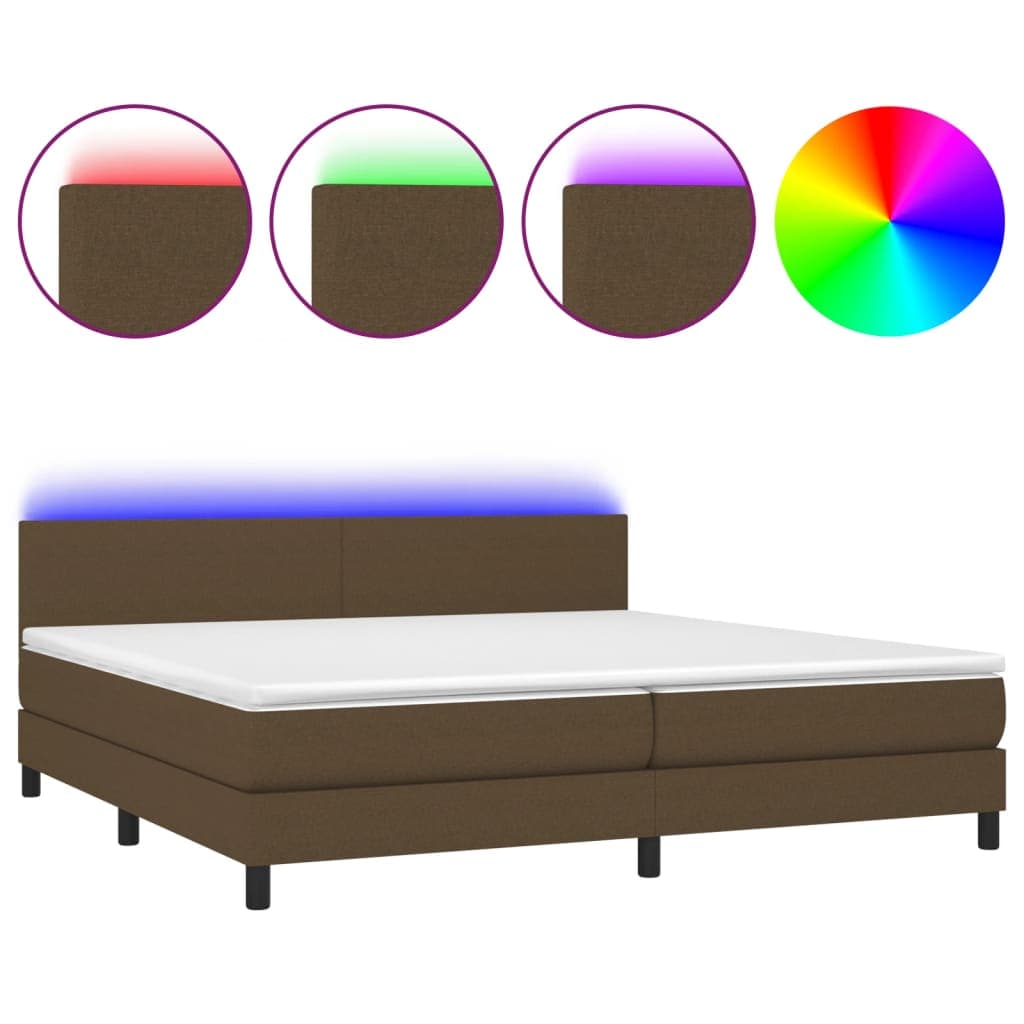 vidaXL Cama box spring c/ colchão/LED 200x200cm tecido castanho-escuro