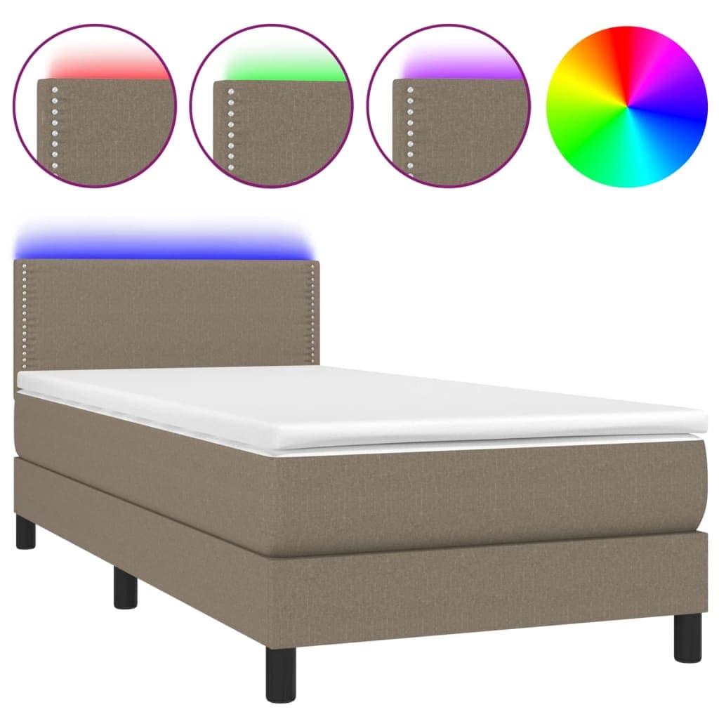 vidaXL Cama Box Spring + Colchão/led 90x190cm Tecido Cinza-acastanhado - 3729089939