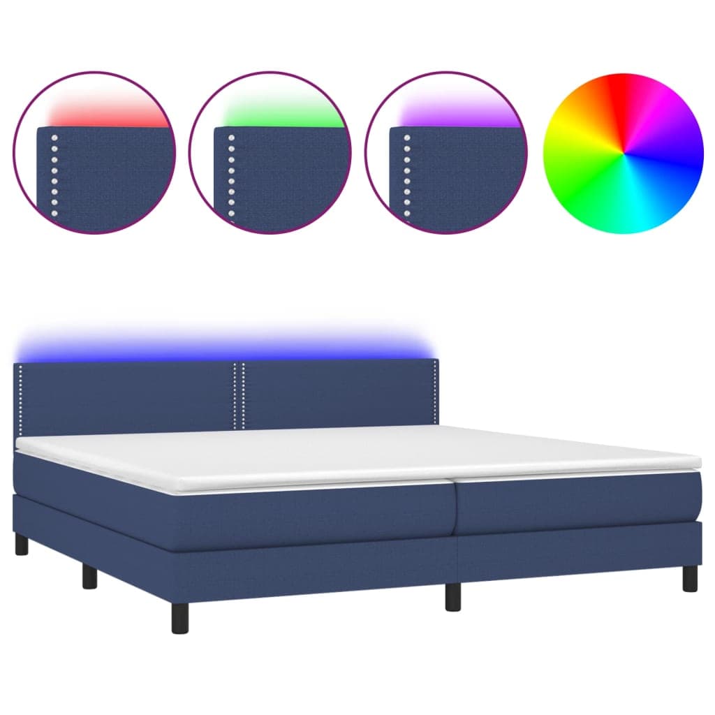 vidaXL Cama box spring c/ colchão e LED 200x200 cm tecido azul