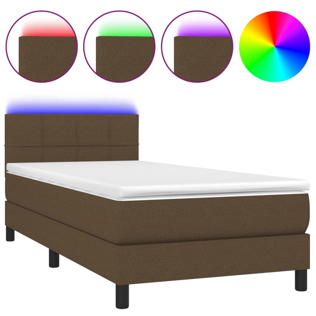 vidaXL Cama Box Spring com Colchão/led 90x200 cm Tecido Castanho-escuro - 4026601606