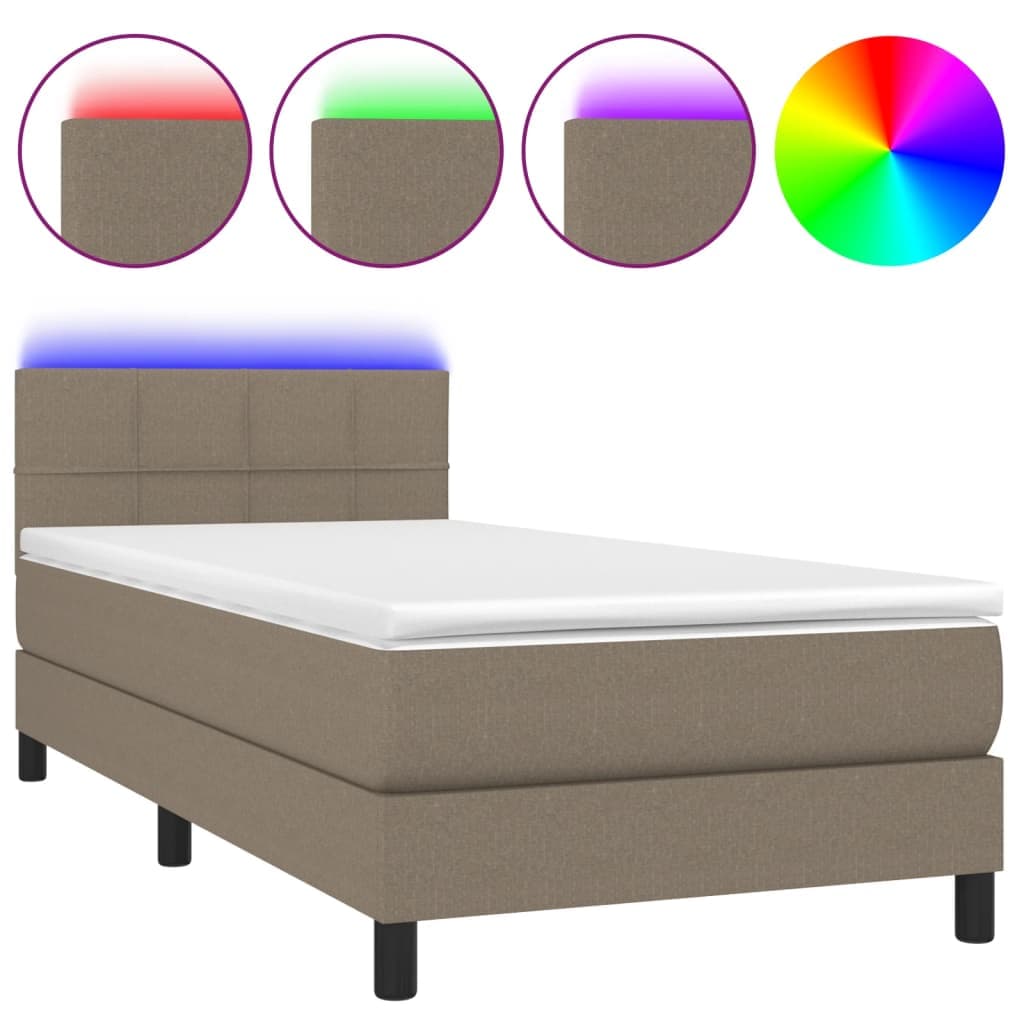 vidaXL Cama Box Spring Colchão/led 100x200cm Tecido Cinza-acastanhado - 2040872022