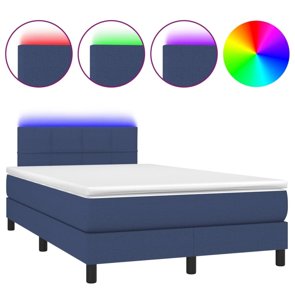 vidaXL Cama Box Spring com Colchão e LED 120x200 cm Tecido Azul - 920955537