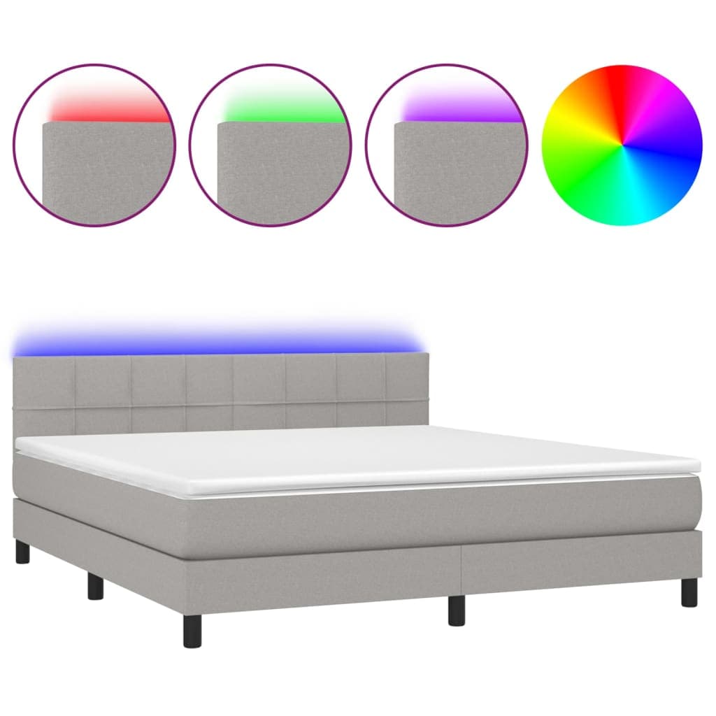 vidaXL Cama box spring c/ colchão e LED 160x200 cm tecido cinza-claro