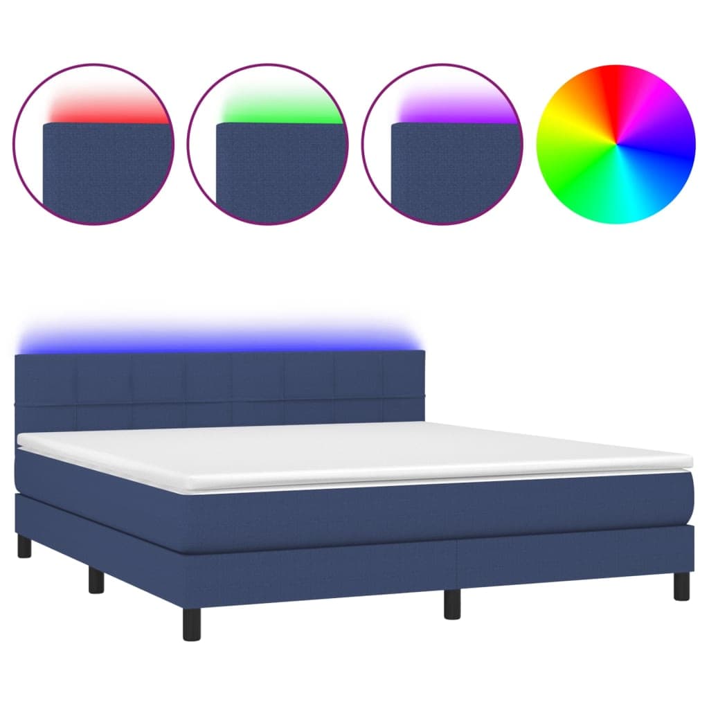 vidaXL Cama box spring c/ colchão e LED 160x200 cm tecido azul