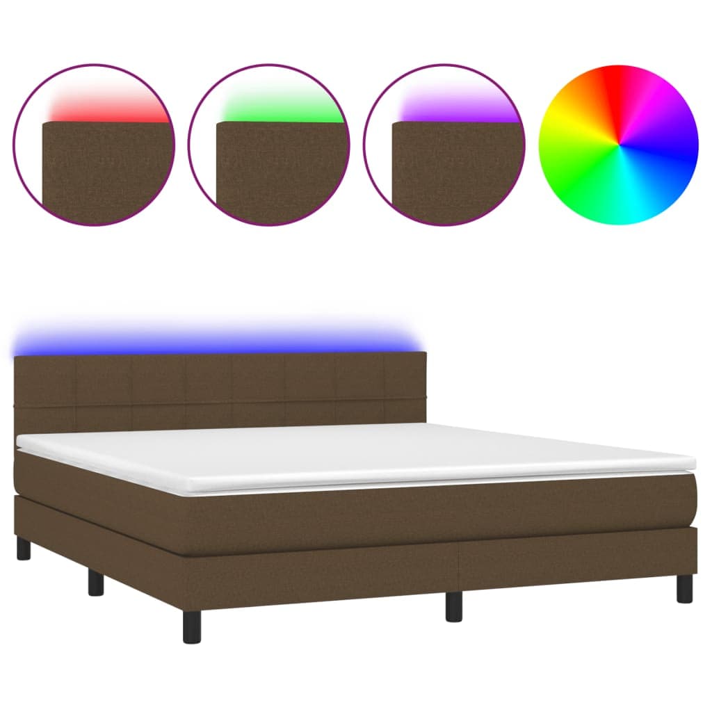 vidaXL Cama box spring c/ colchão/LED 180x200cm tecido castanho-escuro