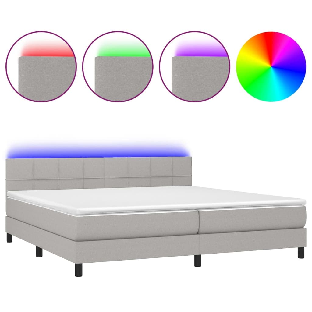 Cama Box Spring com Colchão e led 200x200 cm Tecido Cinza-claro - 3133181