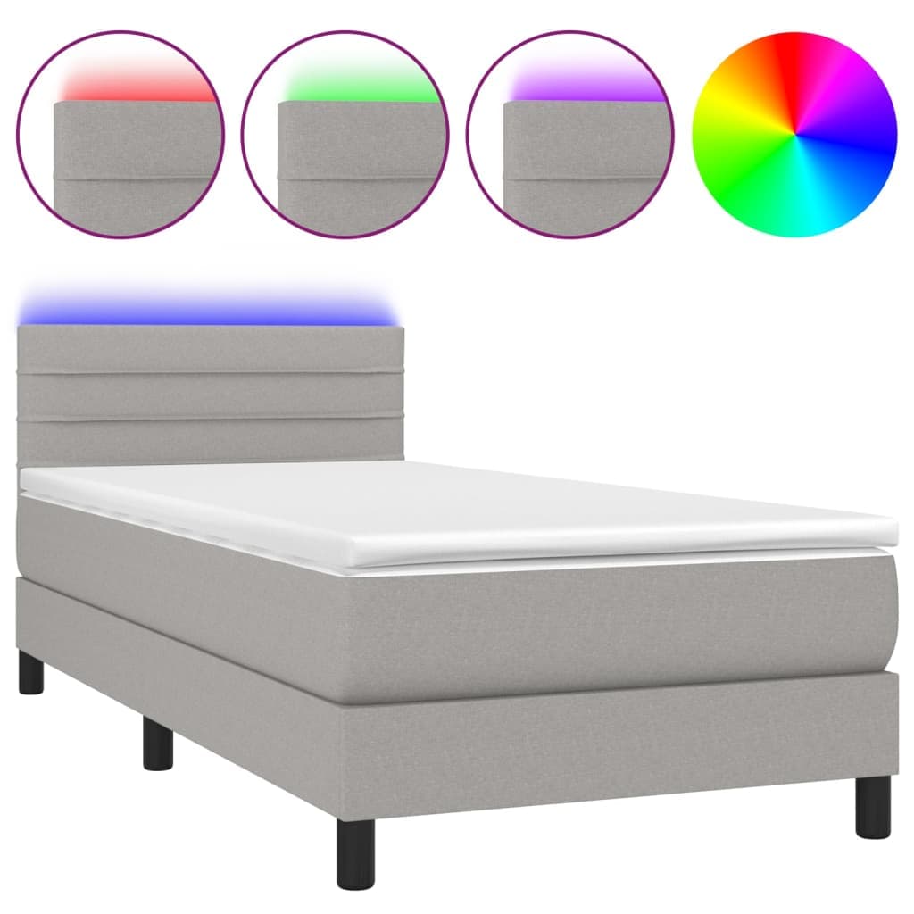 vidaXL Cama box spring c/ colchão e LED 90x190 cm tecido cinza-claro