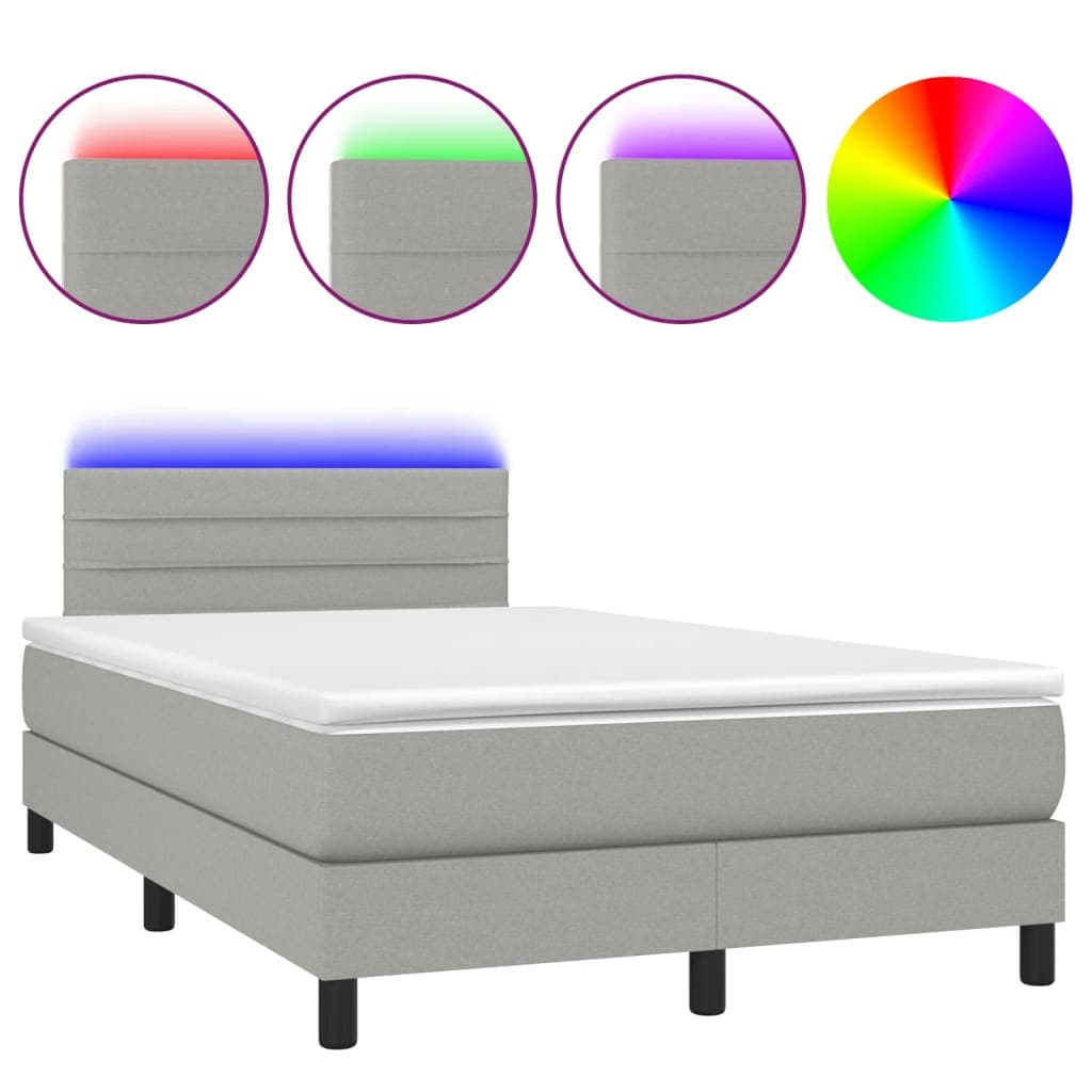 vidaXL Cama box spring c/ colchão e LED 120x200 cm tecido cinza-claro