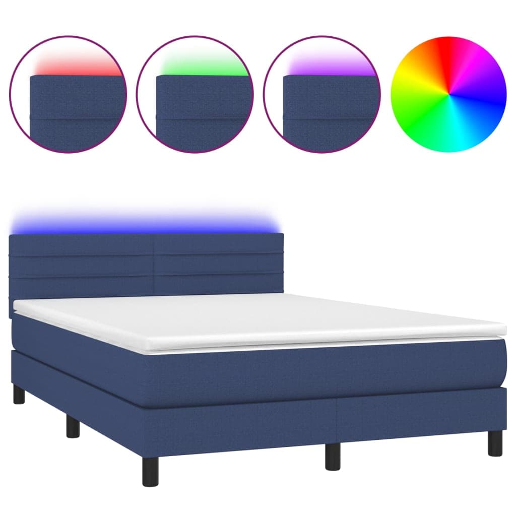 vidaXL Cama box spring c/ colchão e LED 140x200 cm tecido azul