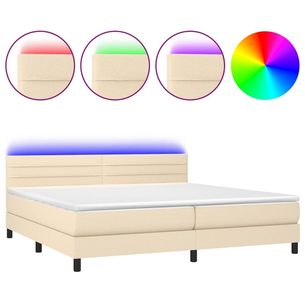 vidaXL Cama Box Spring com Colchão e LED 200x200 cm Tecido Cor Creme - 1905477340