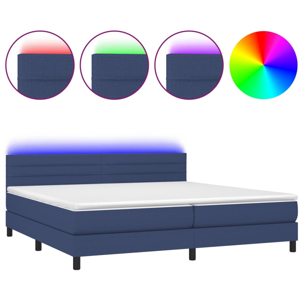 vidaXL Cama box spring c/ colchão e LED 200x200 cm tecido azul