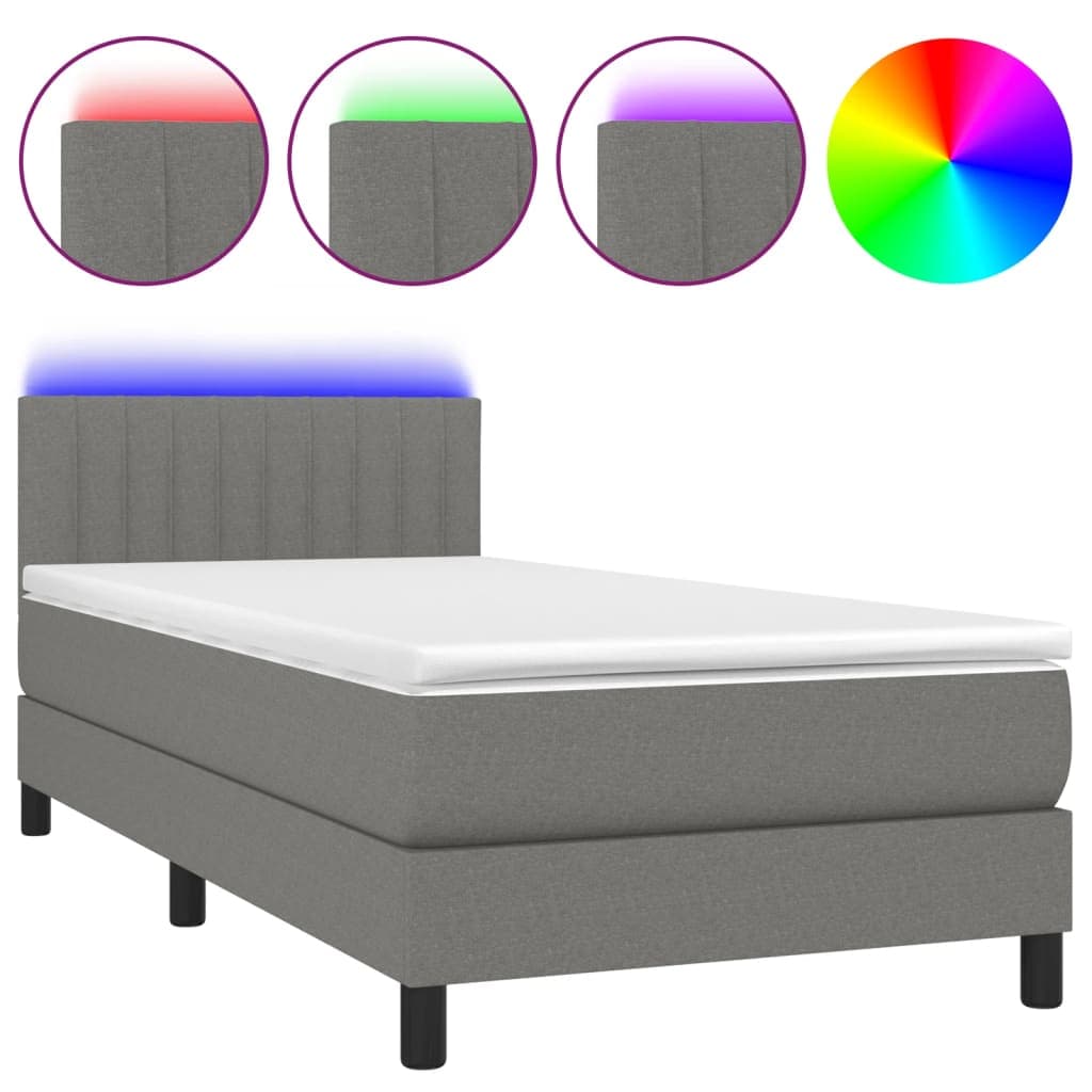 vidaXL Cama Box Spring com Colchão e LED 80x200 cm Tecido Cinza-escuro - 2179715752