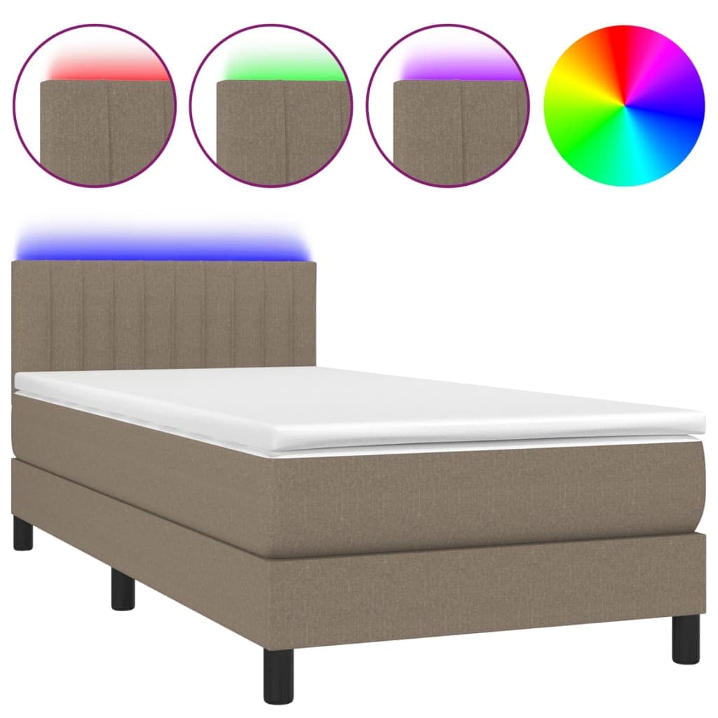 vidaXL Cama box spring + colchão/LED 80x200cm tecido cinza-acastanhado